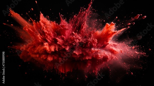Red dust explosion on black background 