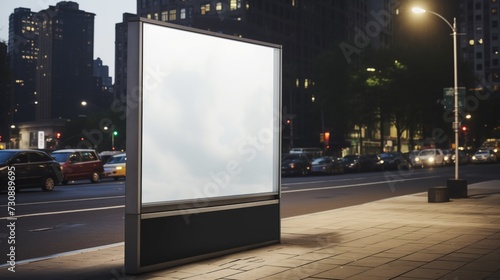 billboard at night in street, blank square billboard mockup