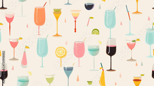 Seamless repetitive pattern abstract illustration of cocktail figures. Wallpaper. Background.