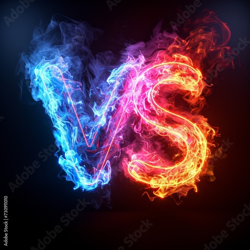 VS Versus letters with fire flames with multiple colors and lighting neon effects Generative AI Illustration