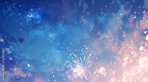 夜空に輝く花火の背景イラスト AI画像