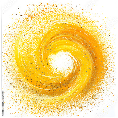 a whirlwind of yellow and gold glitter splatter on a white background