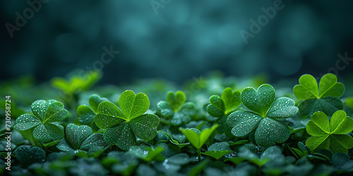 Saint Patrick's Day background made of vivid shamrocks with empty copy space