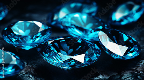 Faceted blue jewelry gemstone aquamarine on black.