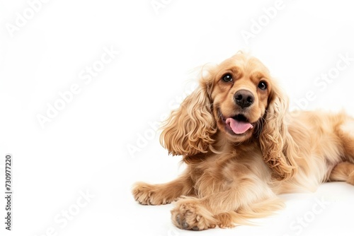The young English cocker spaniel dog on a white background
