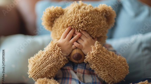 divorce effect on children concept. Teddy bear covering eyes