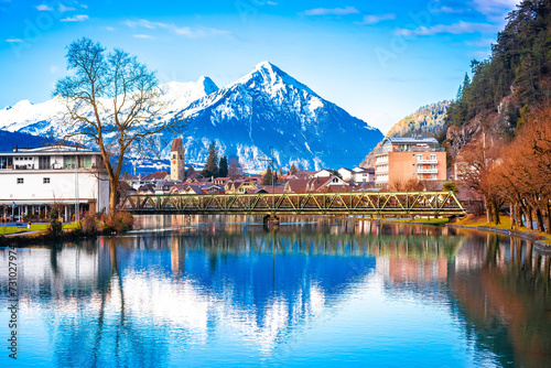 Scenic town of Interlaken and Alpine landscape view