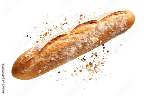 Freshly Baked Baguette with Falling Crumbs - Isolated on Transparent Background