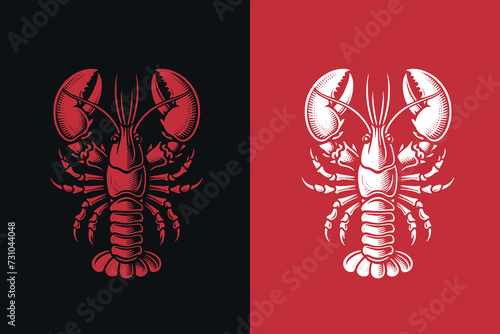 Lobster. Vintage engraving illustration. Icon, logo, emblem. Isolated object. Black, red and white. Outline vector illustration