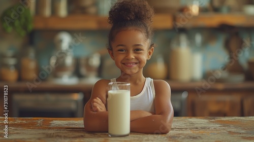 Laughing and flexing muscles from calcium in a glass and healthy drink for energy, growth and nutrition.
