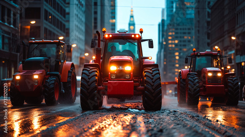 Tractores de los agricultores movilizandose por la ciudad para protestar en una huelga