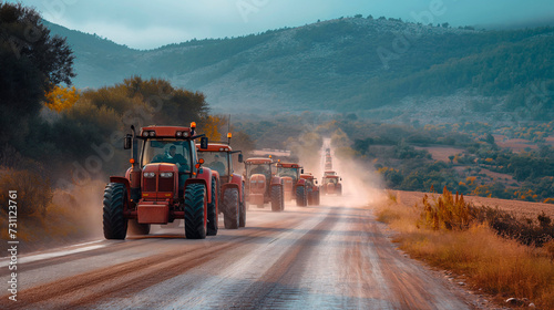 Tractores de los agricultores movilizandose por para protestar en una huelga