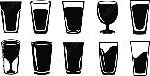 Glass silhouettes set. Set of glasses. Vector illustration