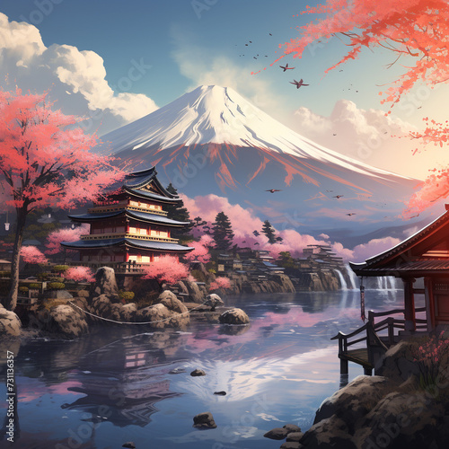 Illustration that shows Japanese beauty. Image made by artificial intelligence.