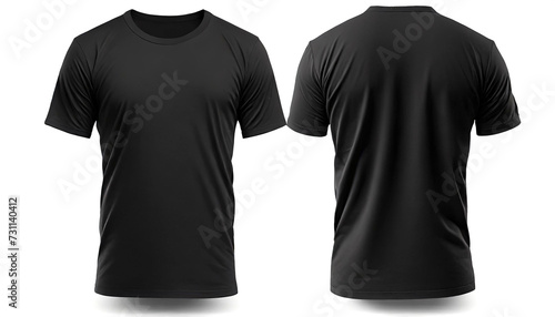 Black t-shirt front and back view, isolated on white background