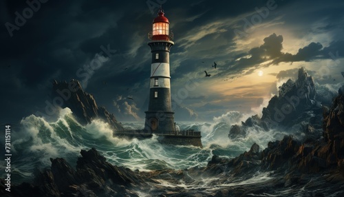 An abandoned lighthouse on a stormy coast