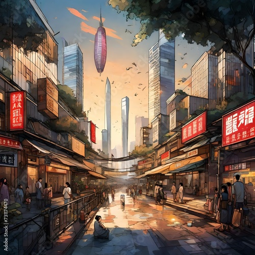 Depict Guangzhou city in the year of 2044 