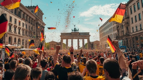Exuberant football celebration at the Brandenburg Gate