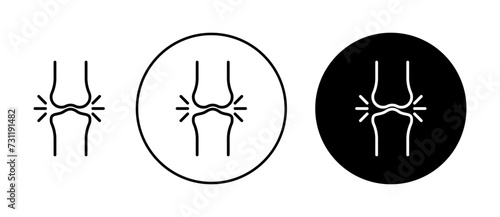 Human Knee Bone Joint Icon Set. Orthopedic Arthritis and Health Vector symbol in a black filled and outlined style. Mobility Support Sign