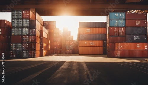sunlight coming through cargo containers in a commercial harbour 