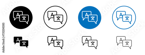 Translation Line Icon Set. Language Global and Interpreter symbol in black and blue color.