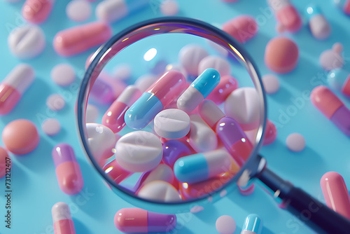 pills under a magnifying glass in