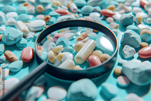 pills under a magnifying glass in