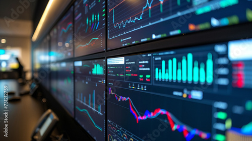 visualize a vibrant dashboard filled with economic graphs and charts, each displaying upward trends and positive movements in various financial markets The scene is set in a modern analytics st