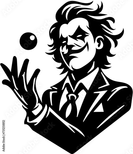 Vector illustration of a joker in black and white