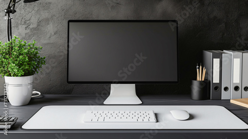 Showcase your office accessory designs with this blank mouse pad mockup on a sleek office desk. The emphasis is on the pad's size and surface texture, adding a realistic touch to your design