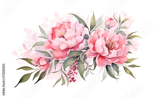 Watercolor pink peony large beautiful flowers print poster vector illustration wedding engagement