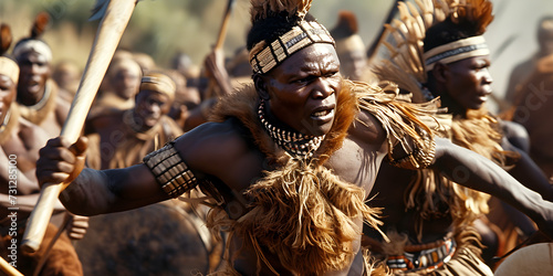 Zulu warriors in battle