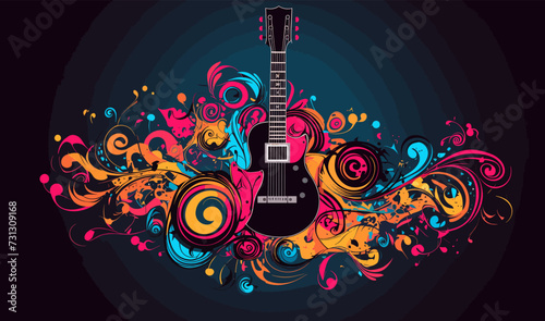 guitar silhouette musical note vector design illustration