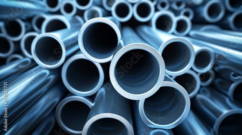 Stack of stainless steel pipes as metallurgical industry background concept image