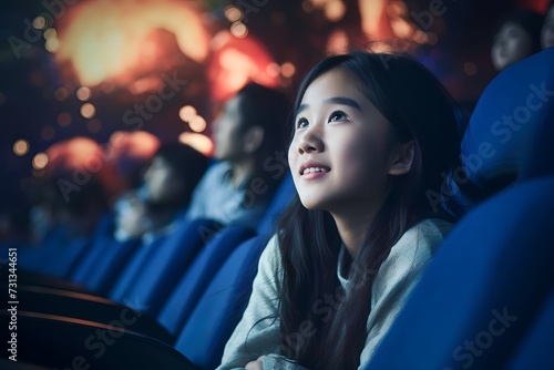 Asian girl watching movies in cinema
