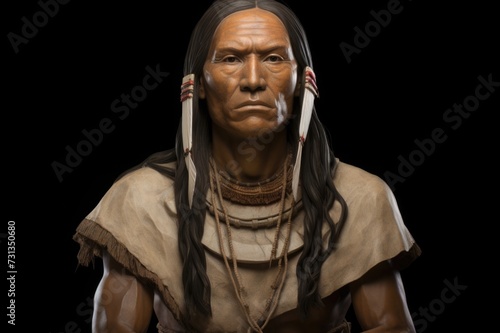 Squanto realistic statue. He was Native American of the Wampanoag tribe and played a crucial role as an interpreter and intermediary between the Plymouth Colony settlers and the indigenous peoples.