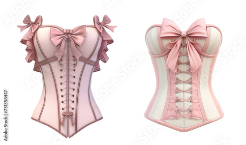 Corset coquette and baroque style in pink color over isolated transparent background