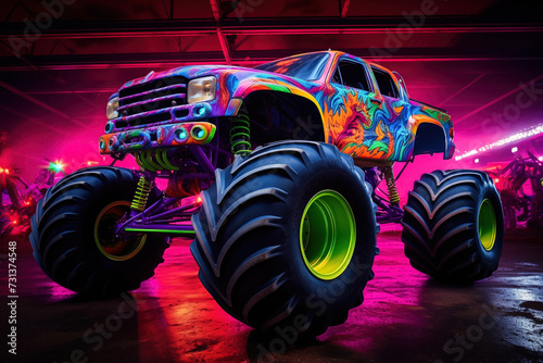Neon-Lit Monster Truck at Show