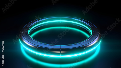 Abstract glowing neon light ring with dark background