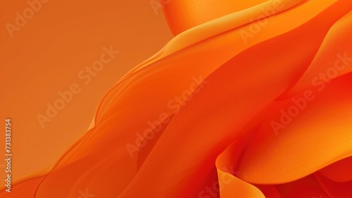 Abstract close-up of vibrant orange waves of flowing satin fabric