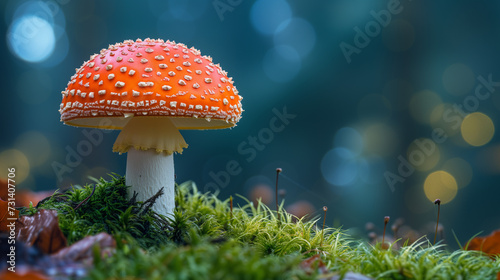 amanita muscaria fly mushroom, red and white mushroom autumn background
