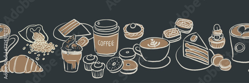 Hand drawn coffee seamless pattern color vintage