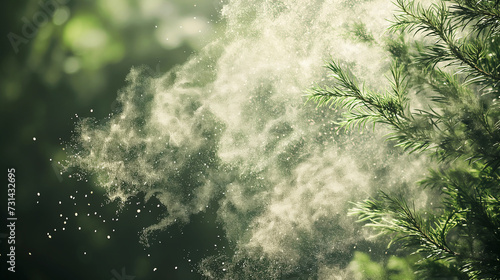 "杉の花粉嚢、緑の季節に巨大な粉塵雲を放射"