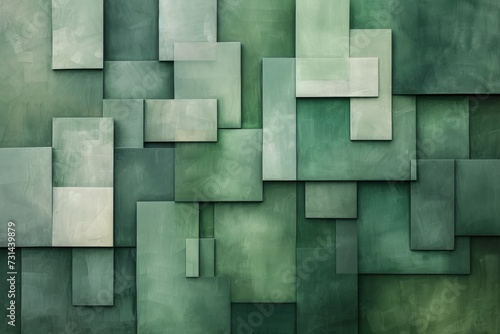 green gray geometric background with abstract blocks, canvas paper texture, light and shadow 