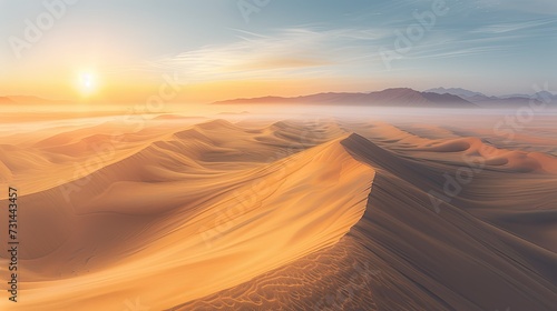 A Serene Dawn in the Endless Desert: The First Light