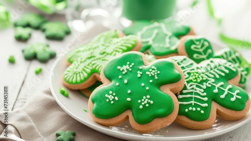 Homemade shamrock cookies and green sweets, St. Patrick's Day treats.