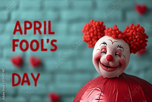 Blue color template and colorful balloons, showing red text "APRIL FOOL'S DAY", april fool's day concept.