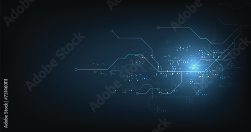 Circuit board blue technology background.Vector abstract technology illustration Circuit board on dark blue background.High-tech circuit board connection system concept. 