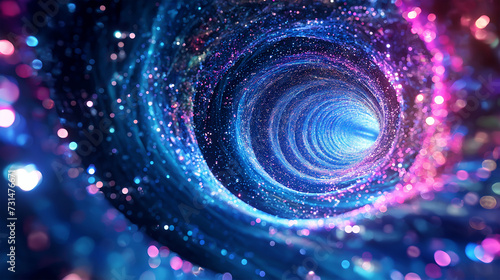 Abstract tunnel or wormhole galaxy science fantasy concept design, glitter and blurred vision,