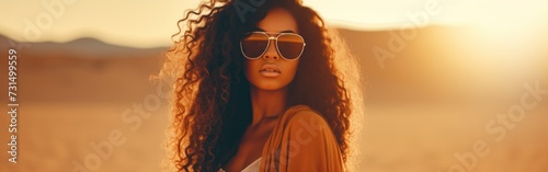 Woman Wearing Sunglasses in Desert Banner.